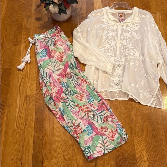 Cynthia Rowley 100% Linen Floral Pants - L - Picture 1 of 9